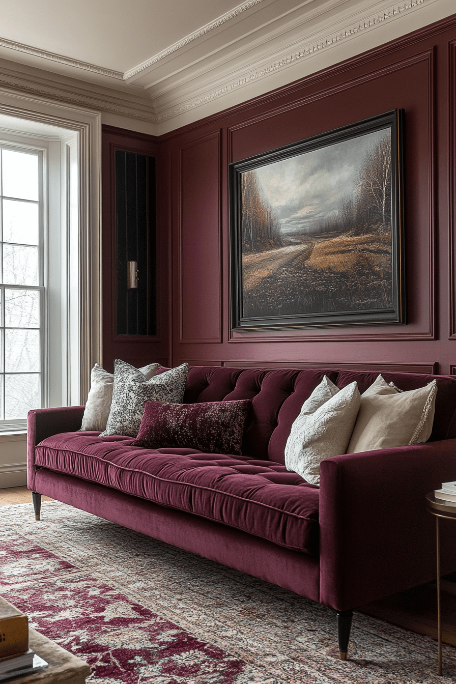 burgundy couch living room
