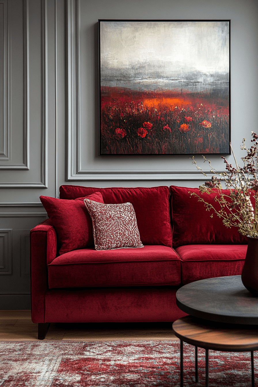 burgundy couch living room