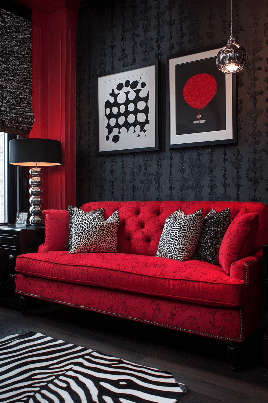 red sofa living room