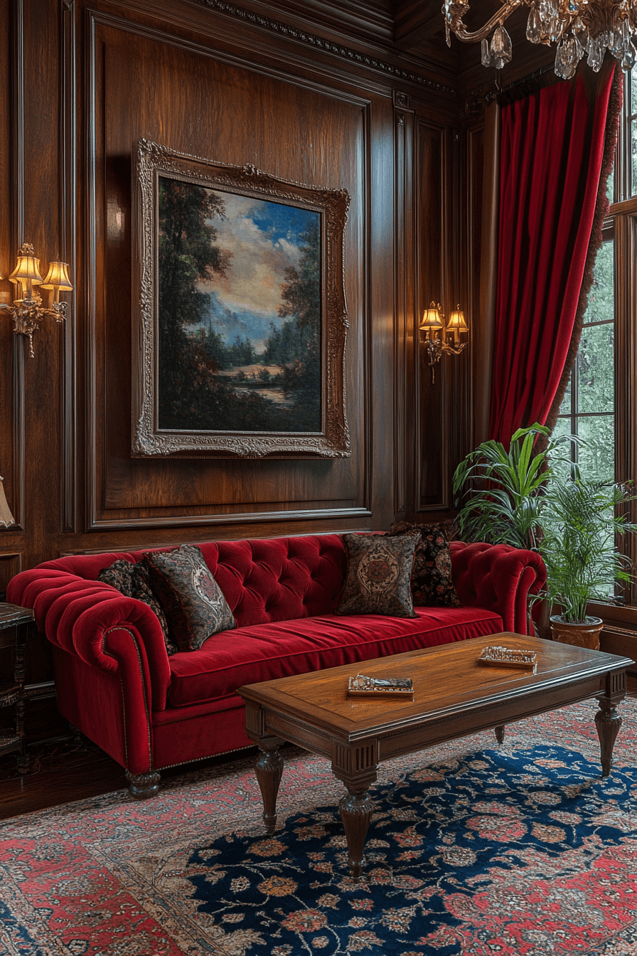 red sofa living room