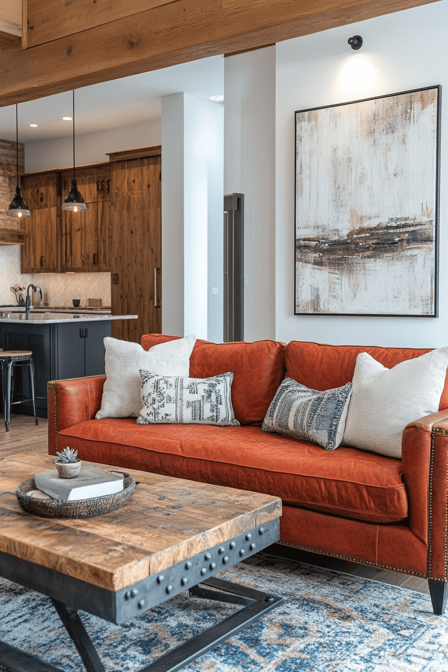 red sofa living room