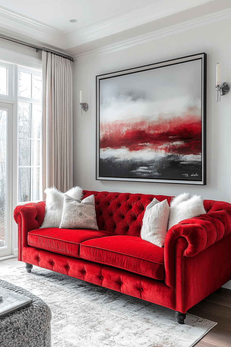 red sofa living room