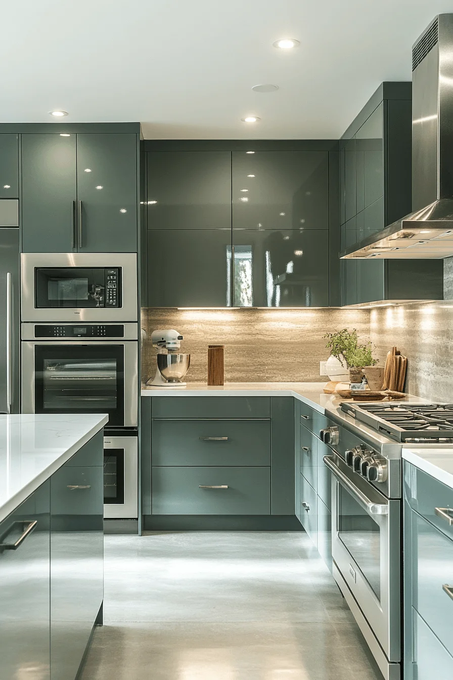 pewter green kitchen cabinets