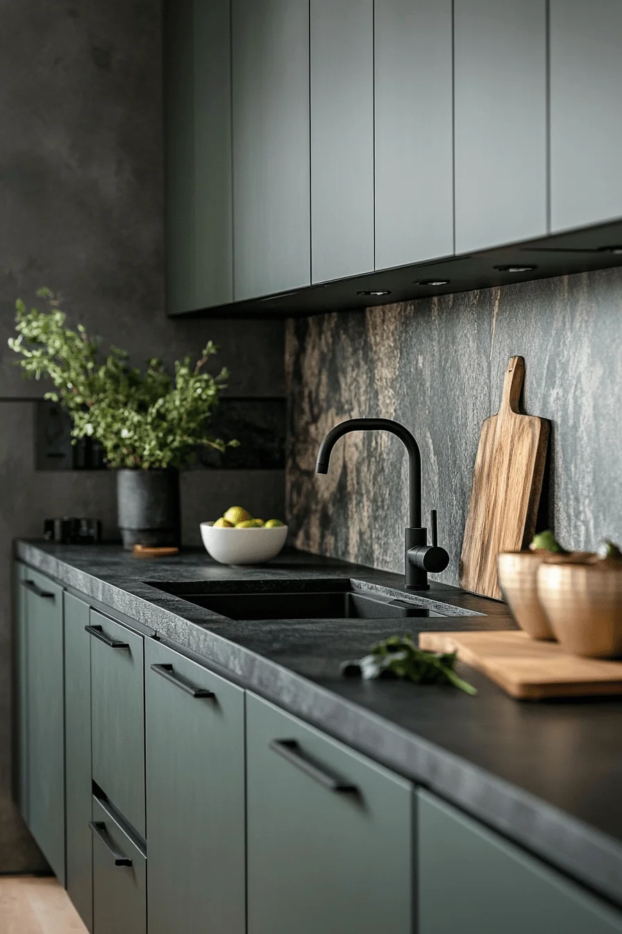 pewter green kitchen cabinets