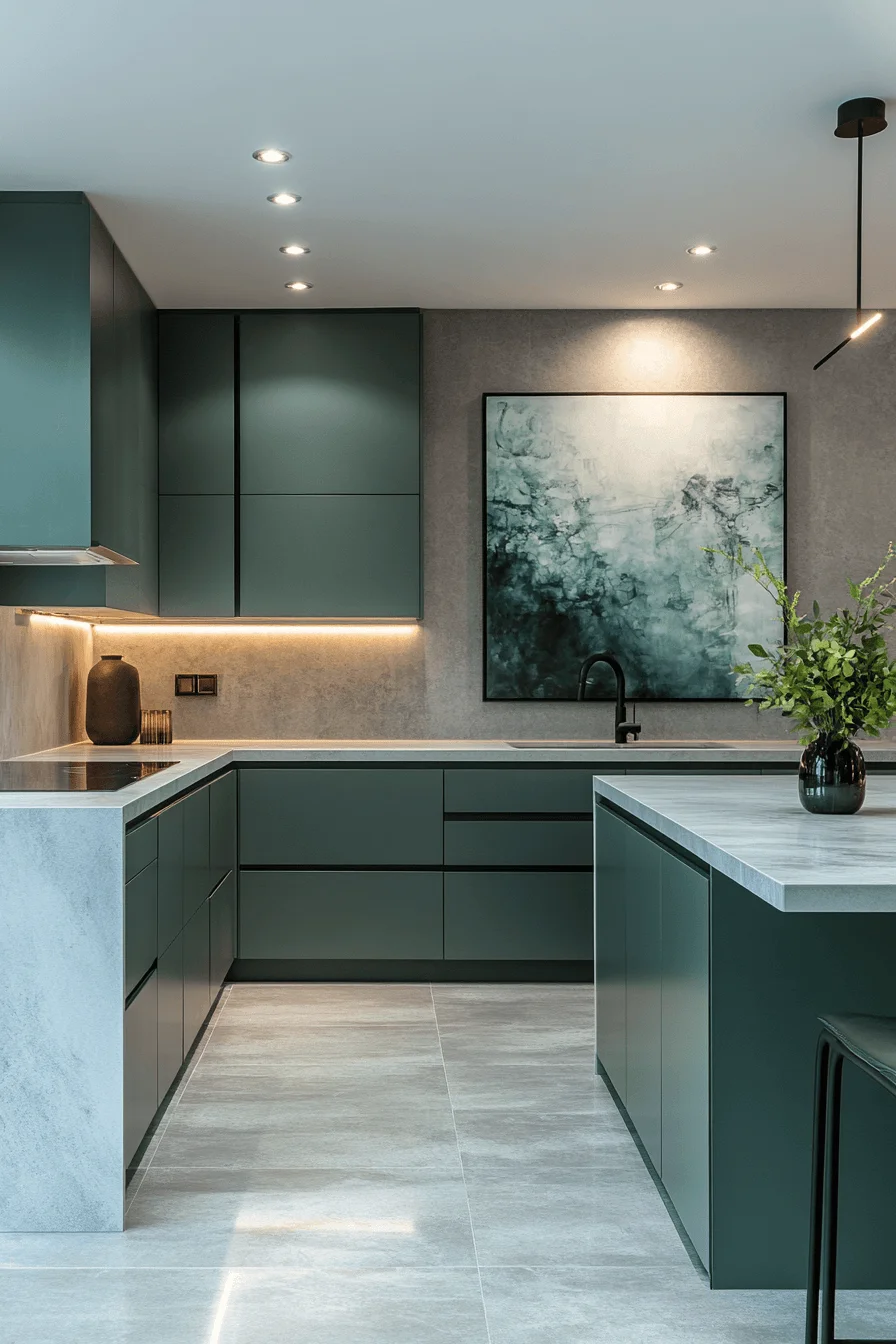 pewter green kitchen cabinets