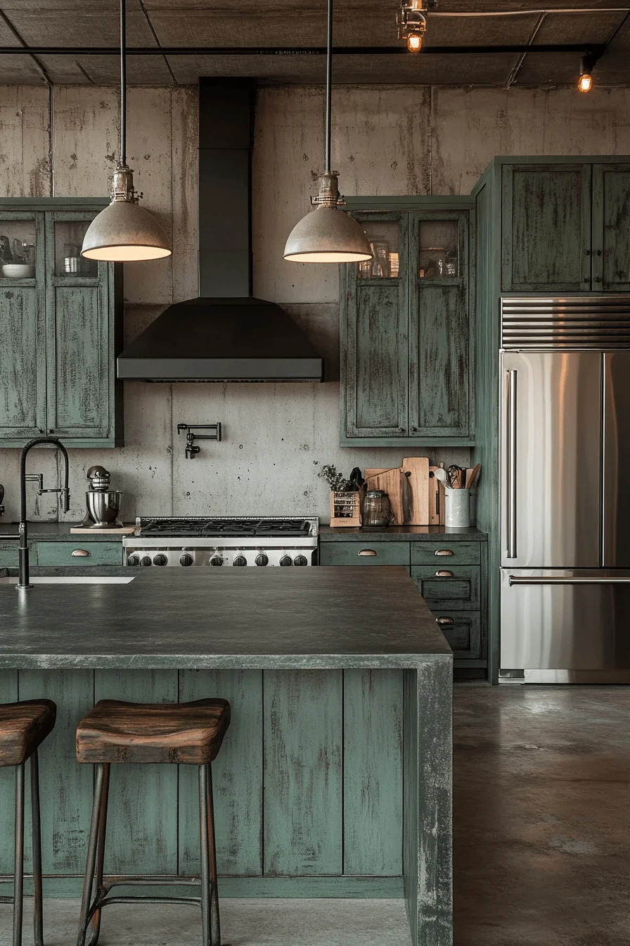 pewter green kitchen cabinets
