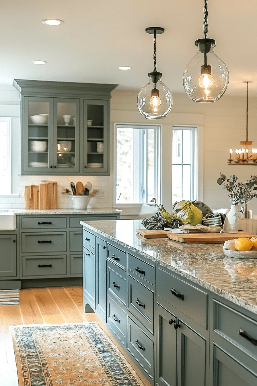 pewter green kitchen cabinets