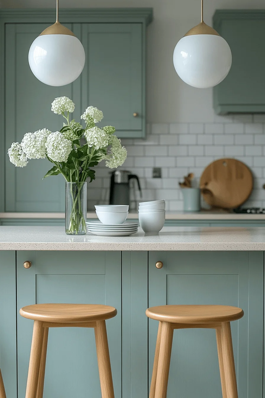 pewter green kitchen cabinets