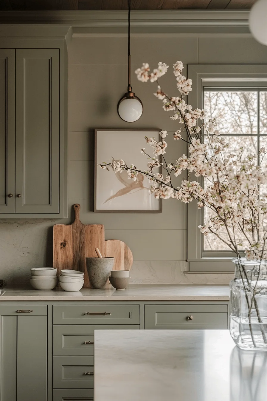 pewter green kitchen cabinets