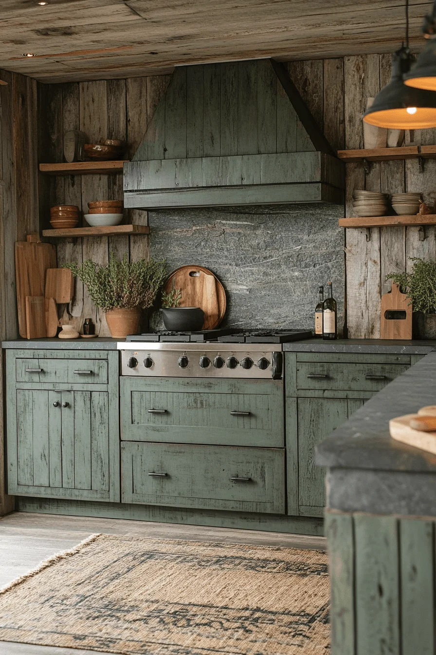 pewter green kitchen cabinets