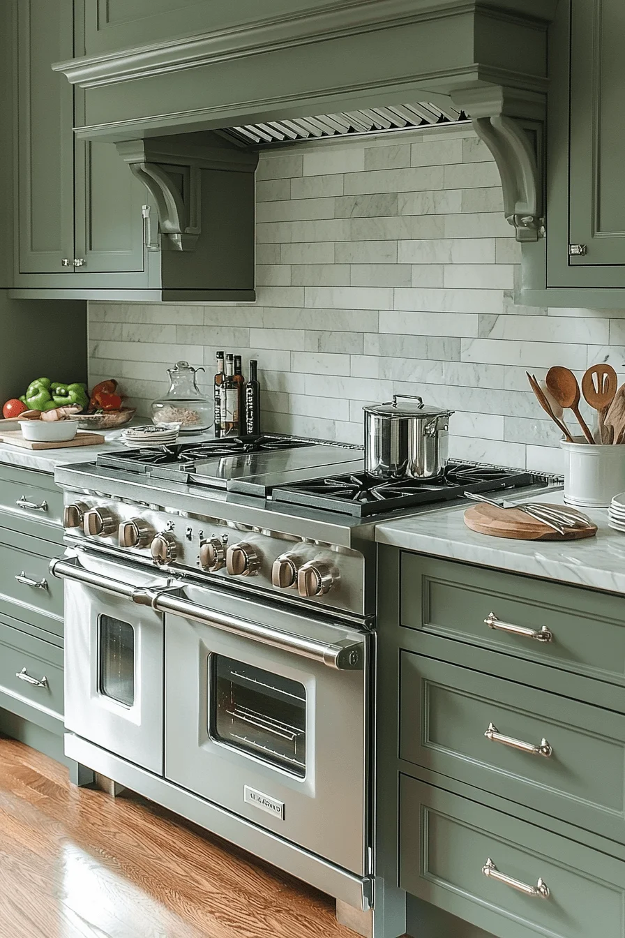 pewter green kitchen cabinets