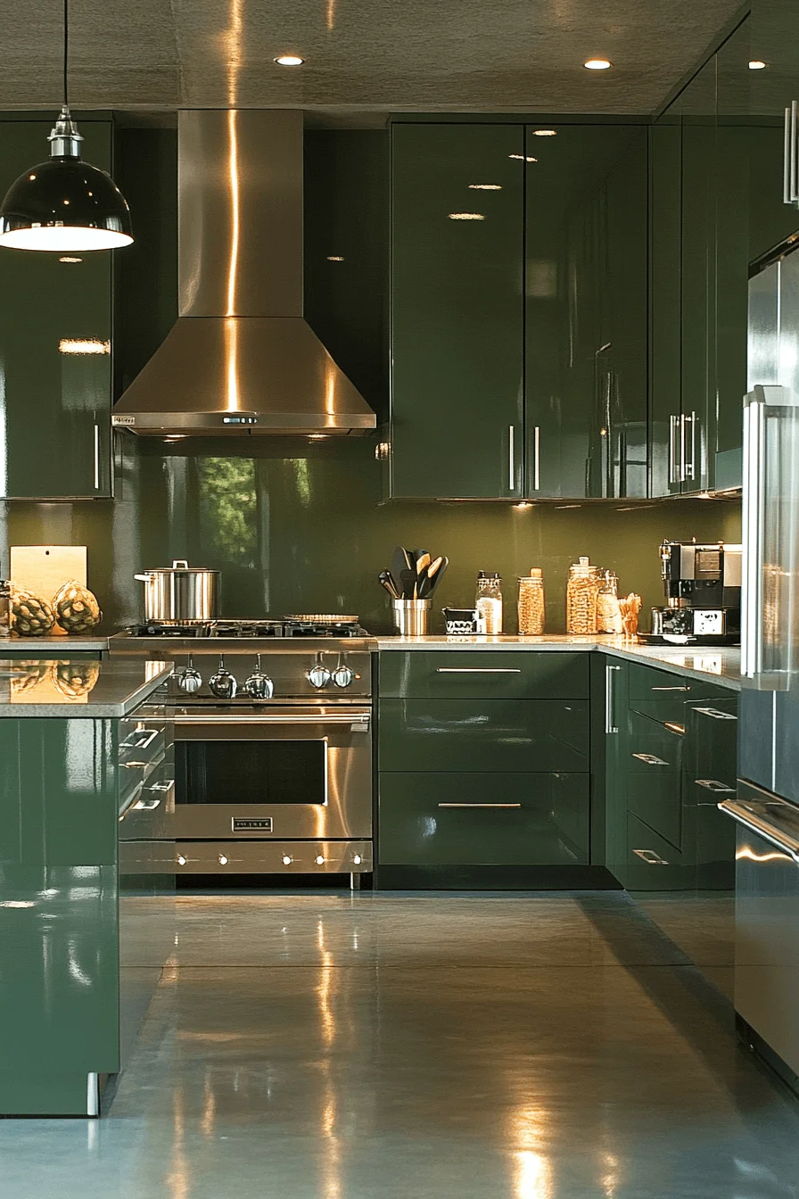 pewter green kitchen cabinets