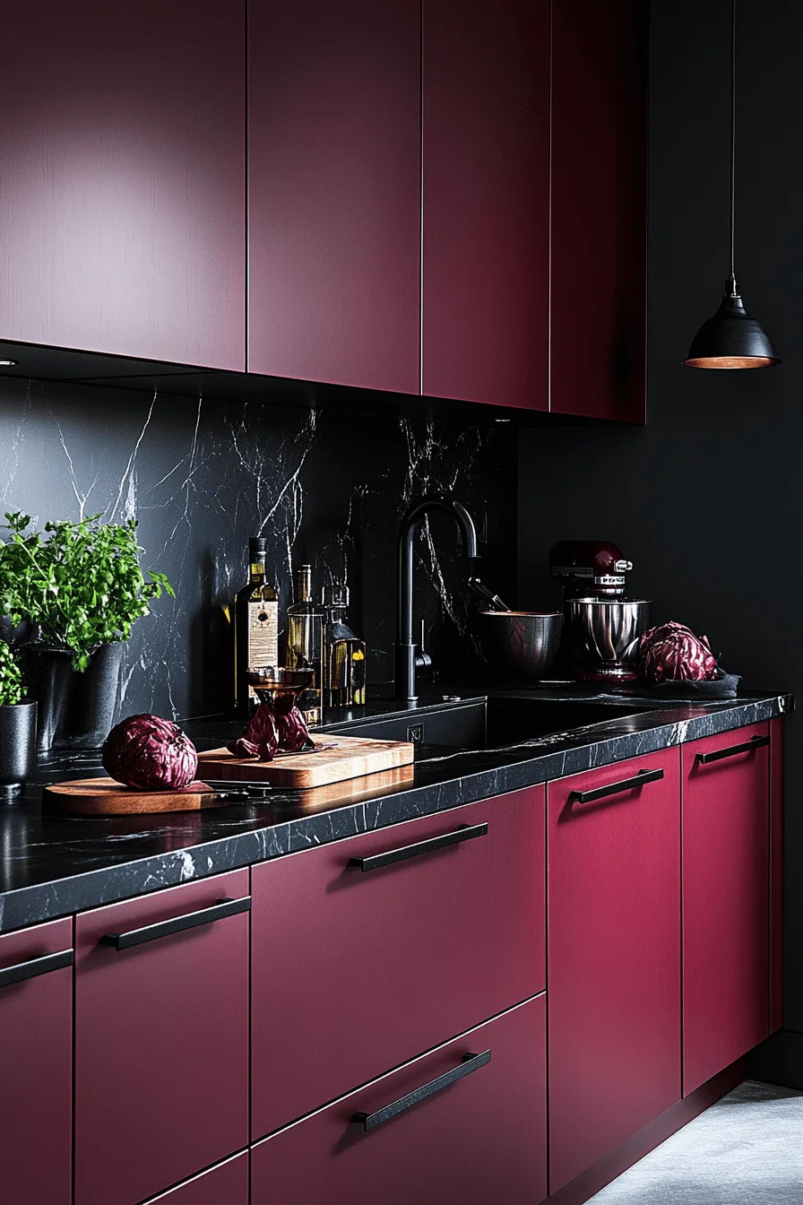 burgundy kitchen cabinets