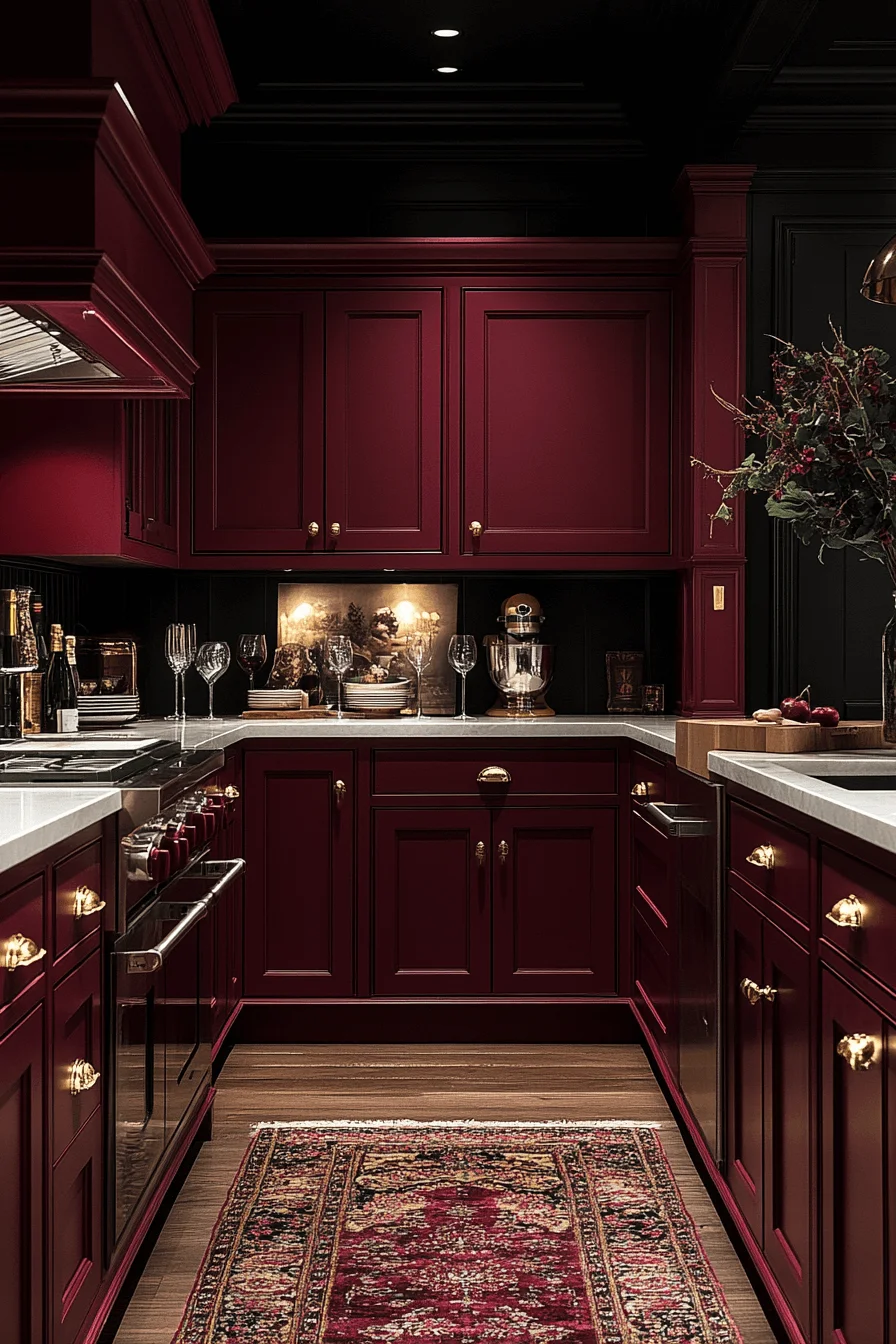 burgundy kitchen cabinets