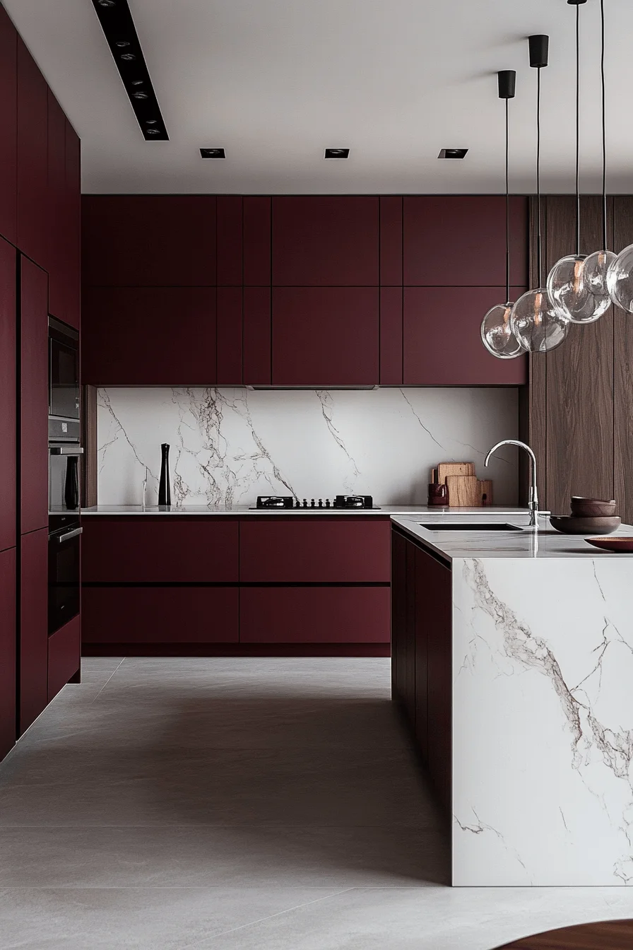 burgundy kitchen cabinets