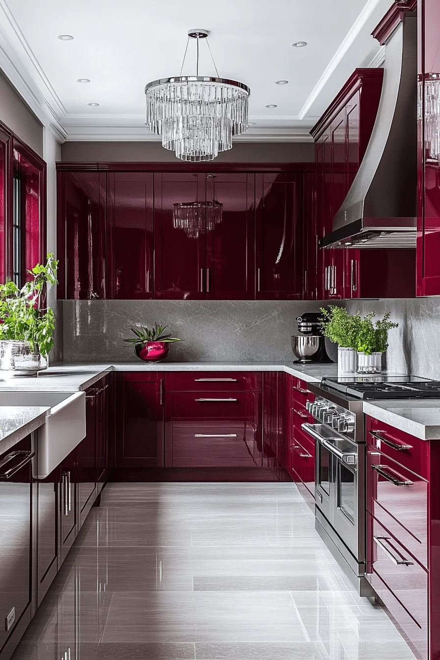 burgundy kitchen cabinets