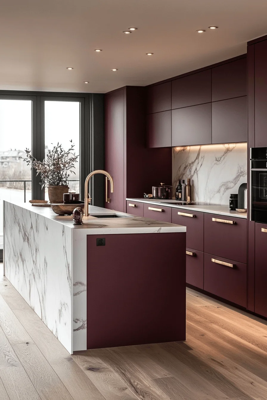 burgundy kitchen cabinets