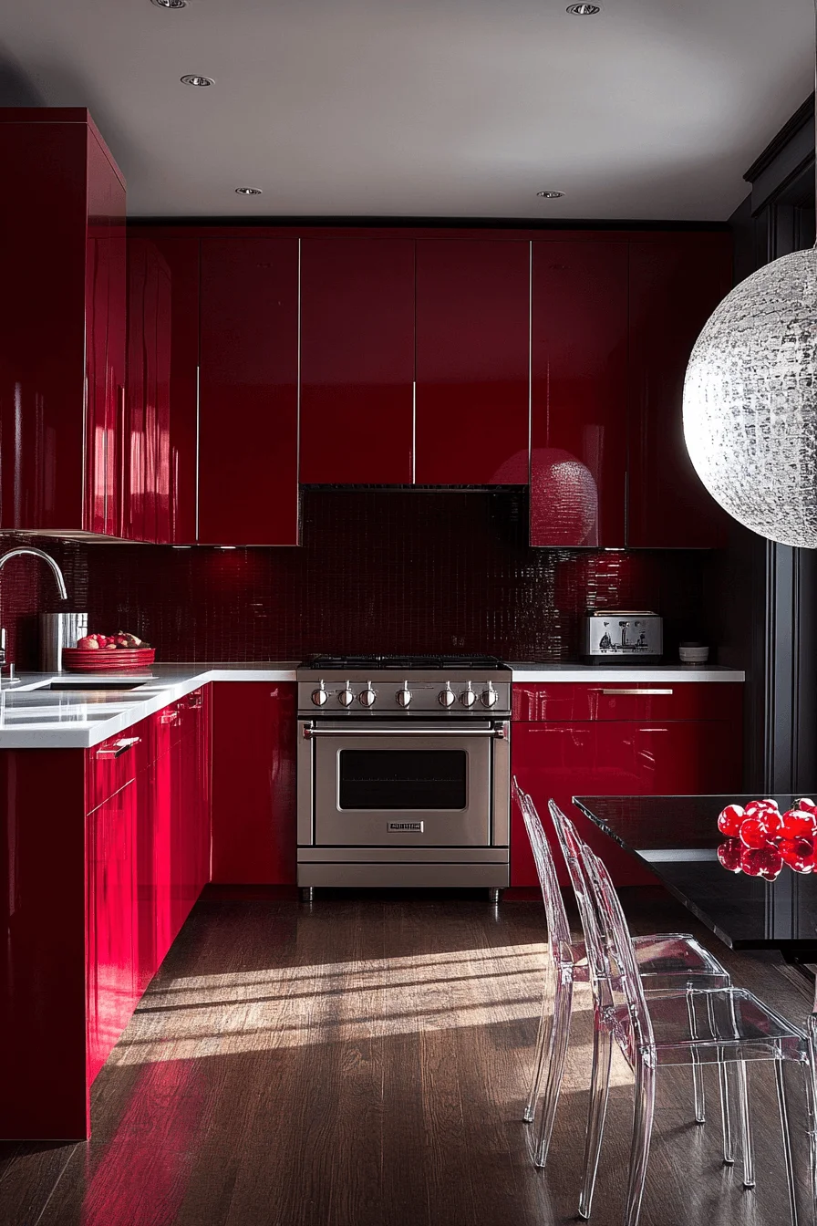 burgundy kitchen cabinets