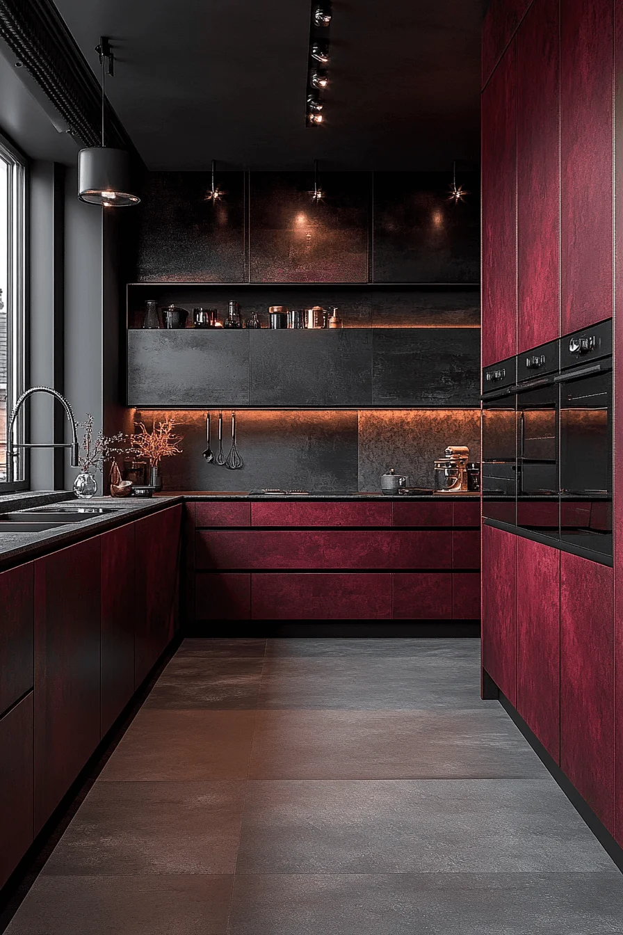 burgundy kitchen cabinets