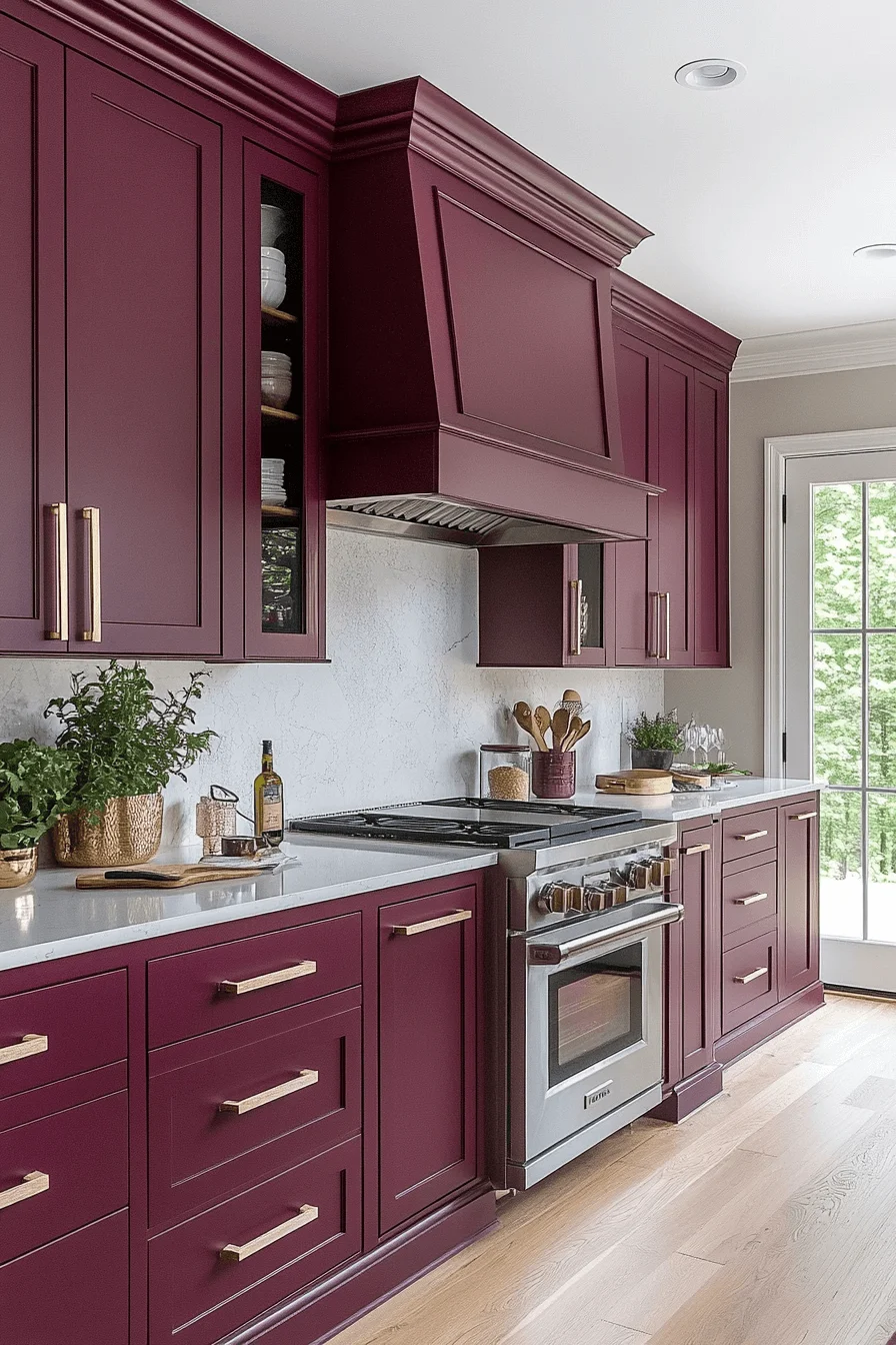 burgundy kitchen cabinets