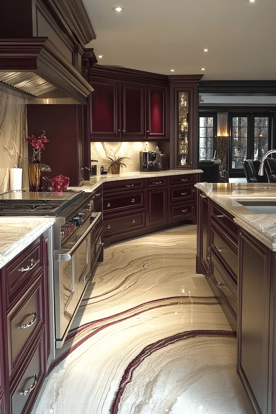 burgundy kitchen cabinets
