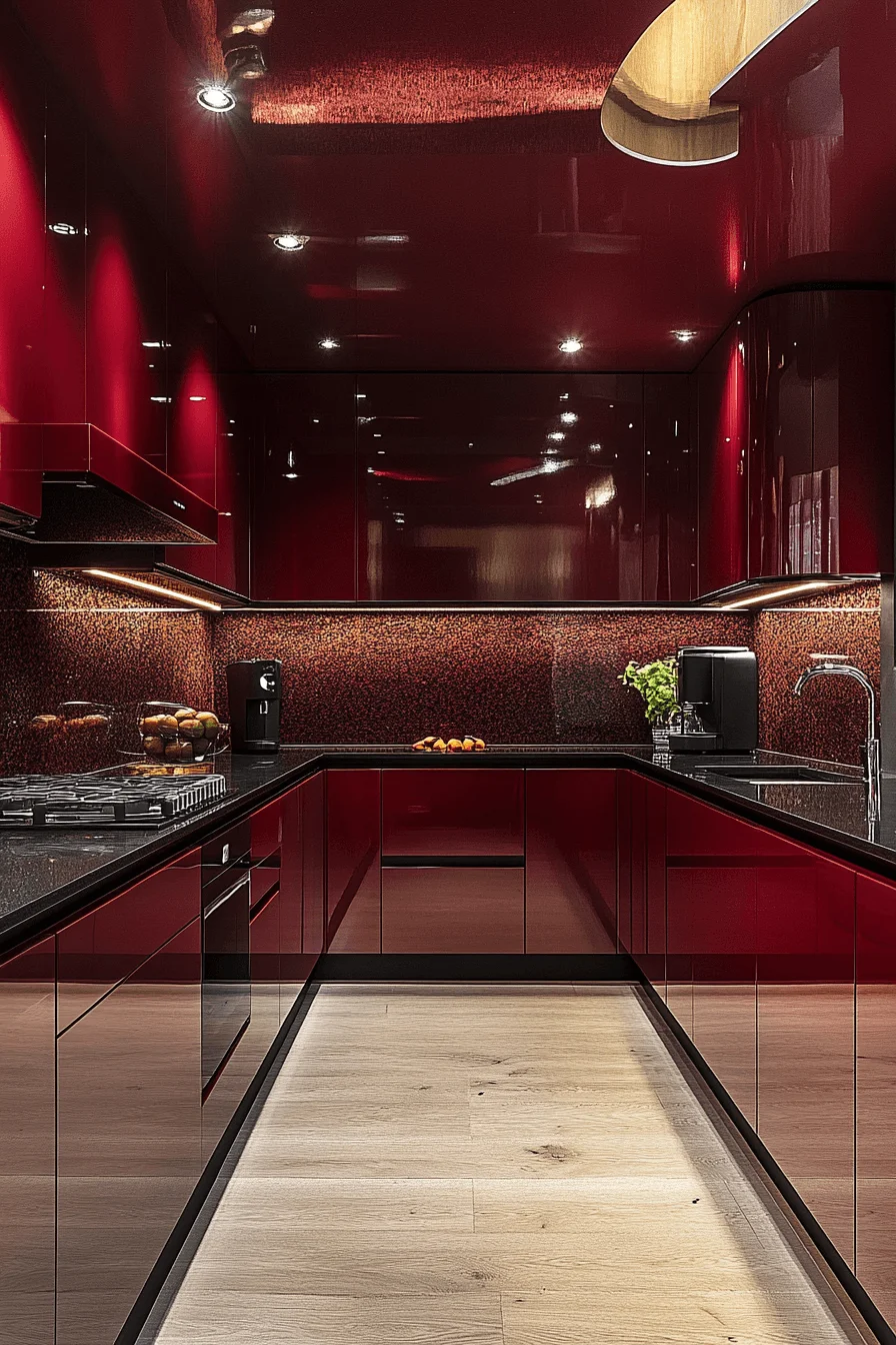 burgundy kitchen cabinets