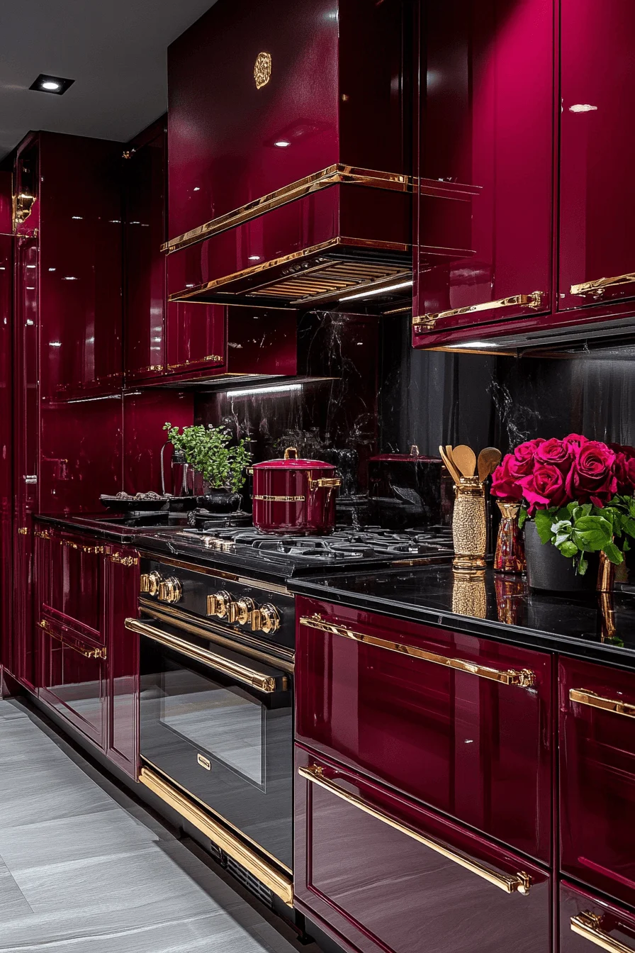 burgundy kitchen cabinets