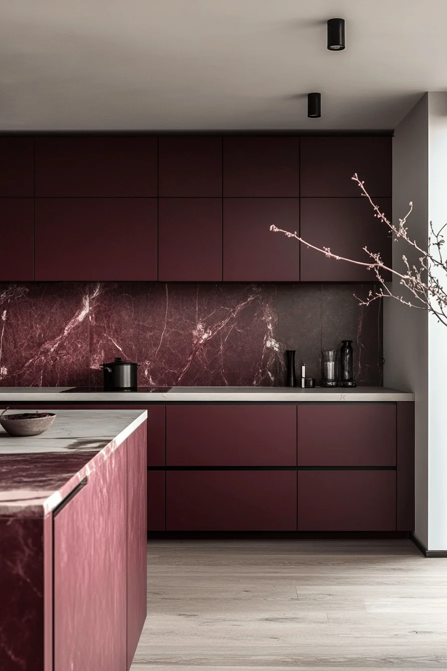 burgundy kitchen cabinets