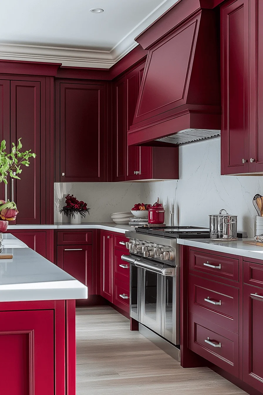 burgundy kitchen cabinets