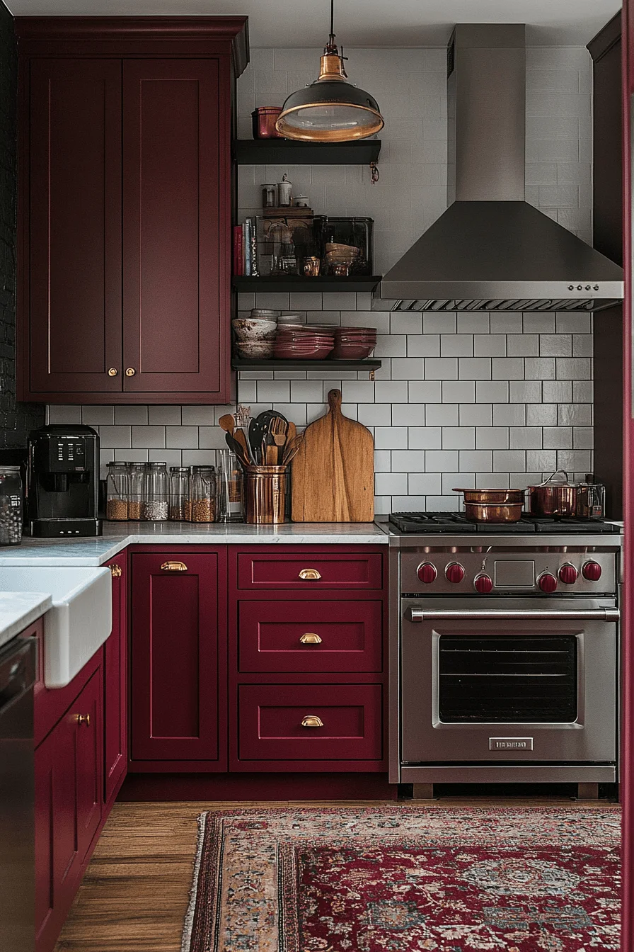 burgundy kitchen cabinets