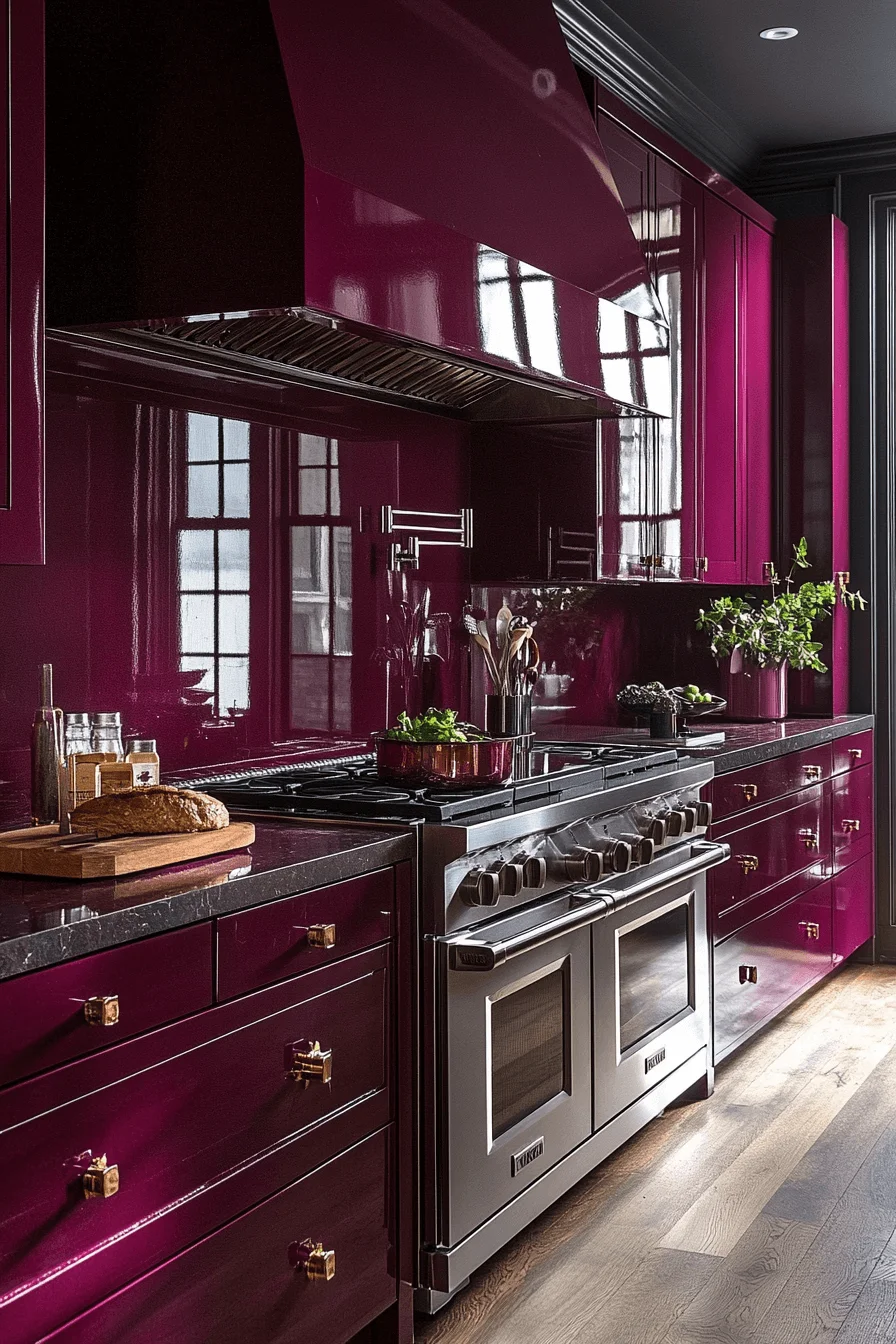 burgundy kitchen cabinets