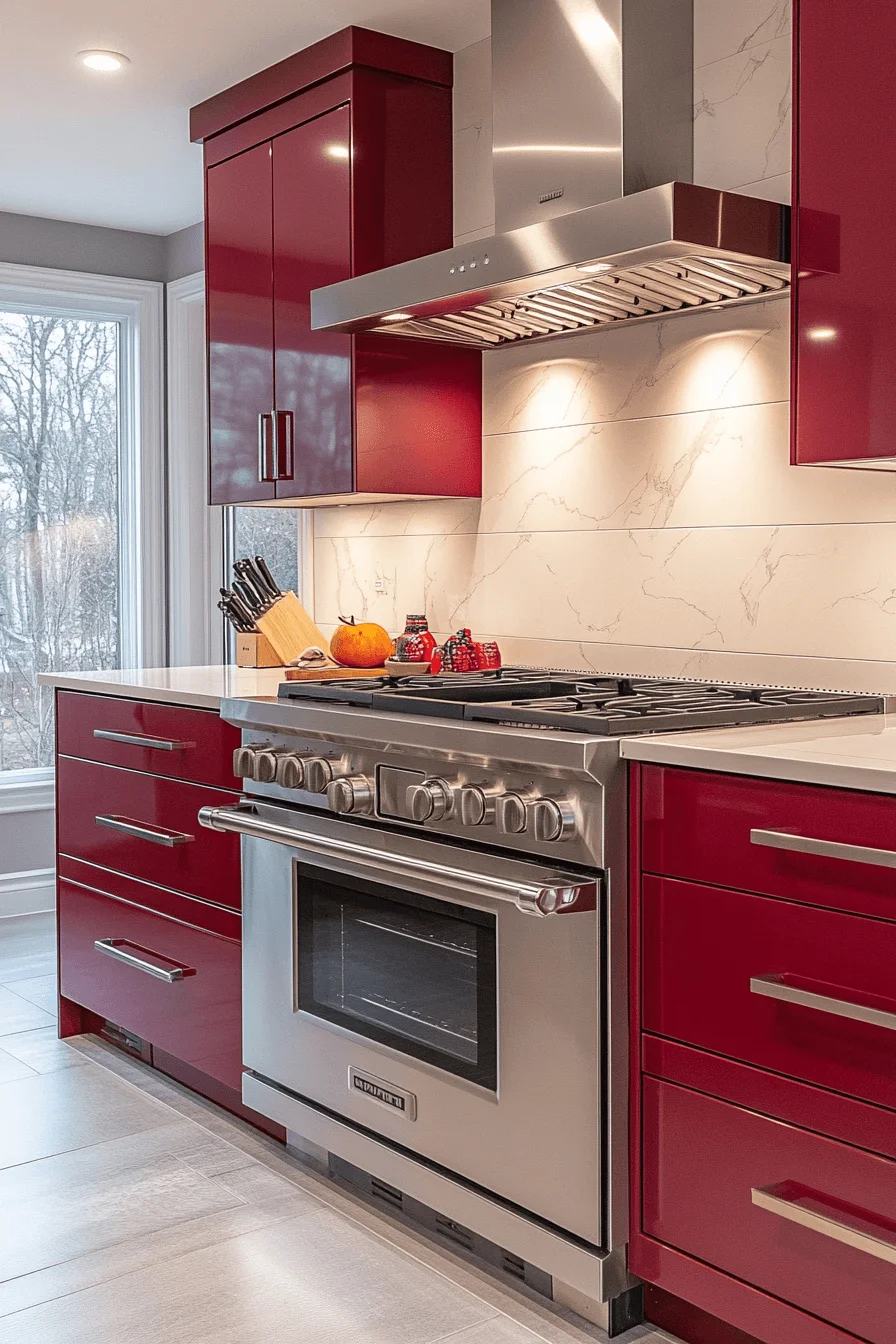 burgundy kitchen cabinets