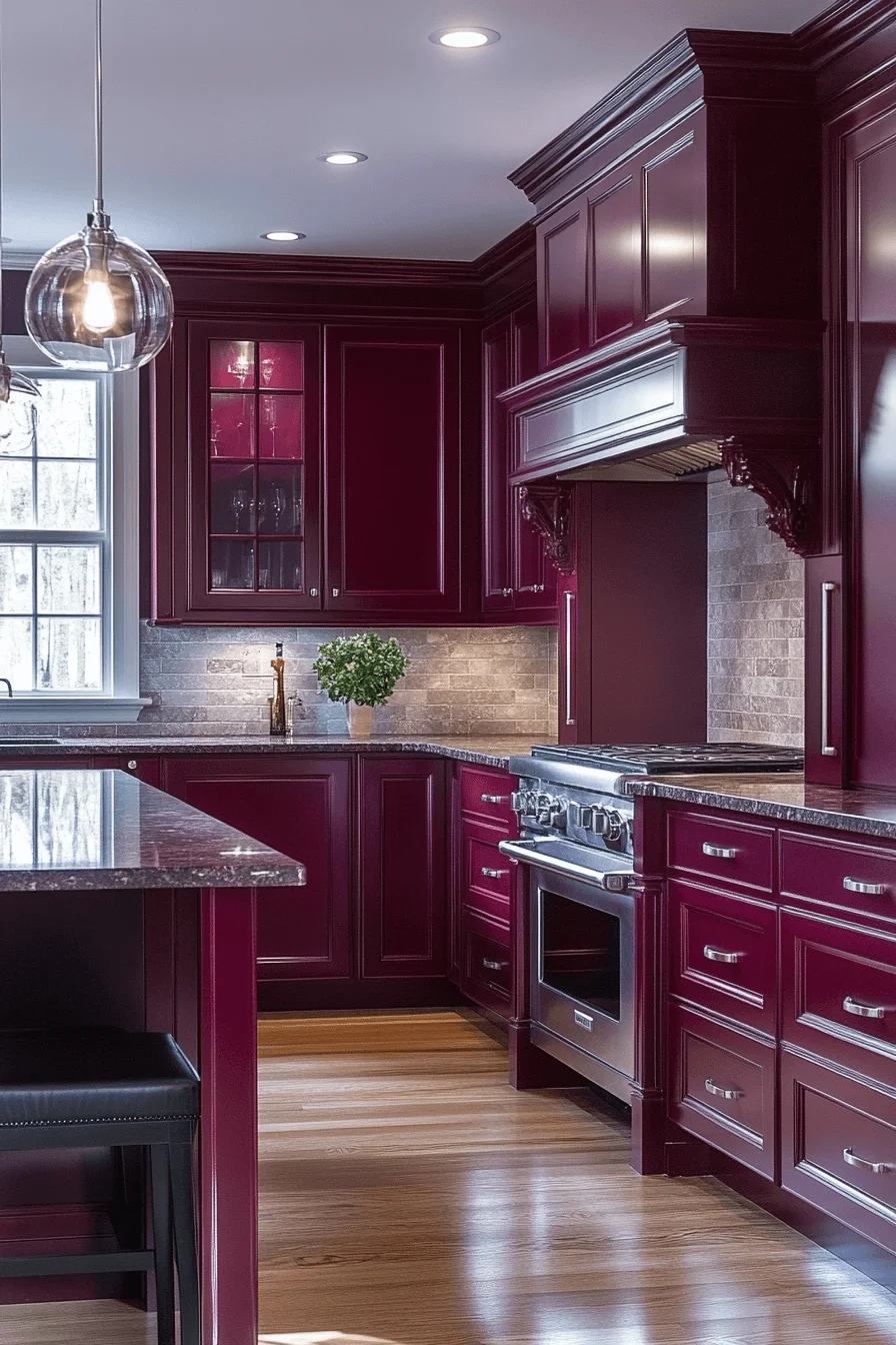 burgundy kitchen cabinets