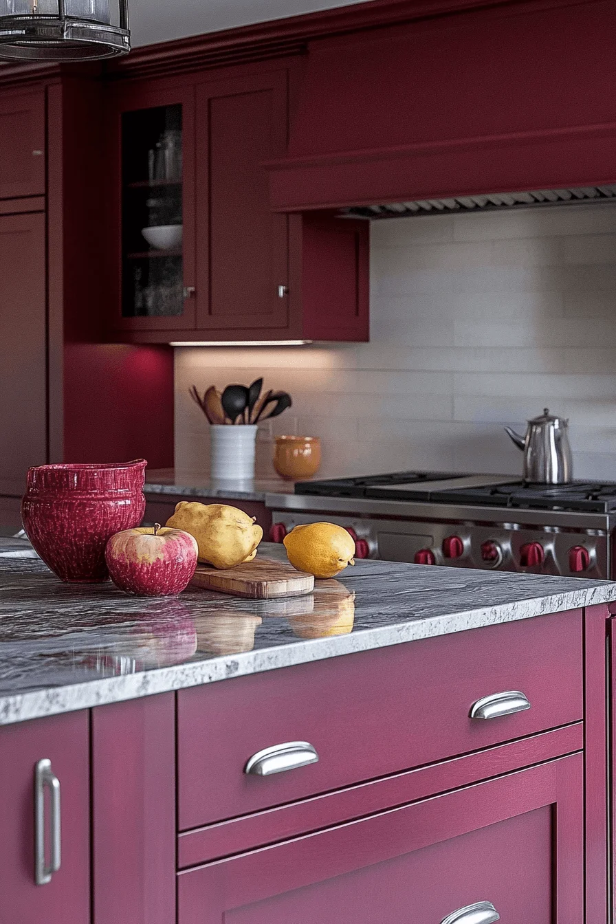 burgundy kitchen cabinets