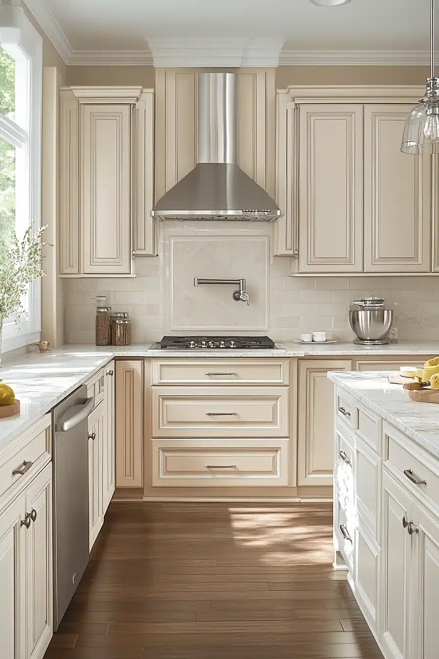 beige kitchen cabinets