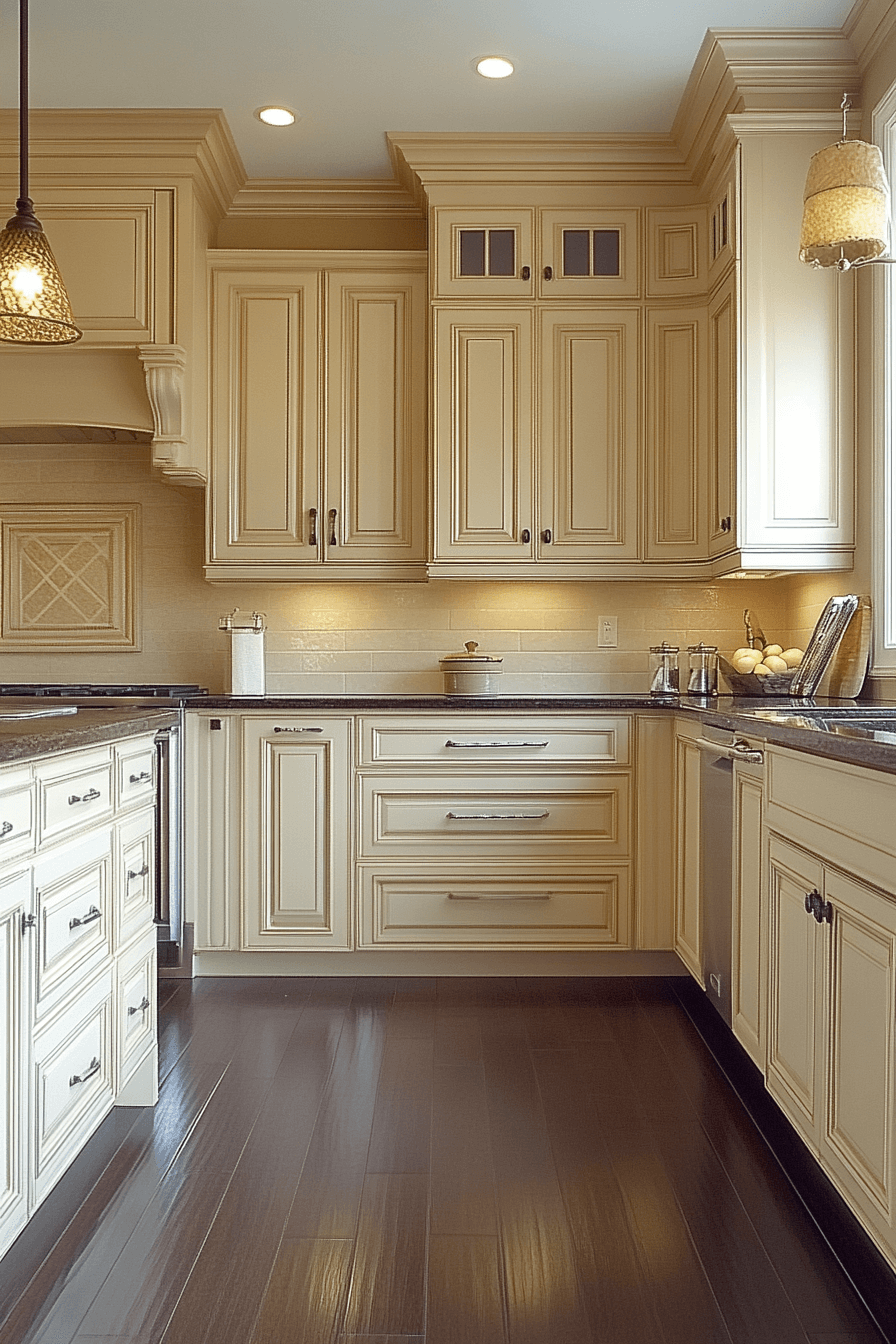 beige kitchen cabinets