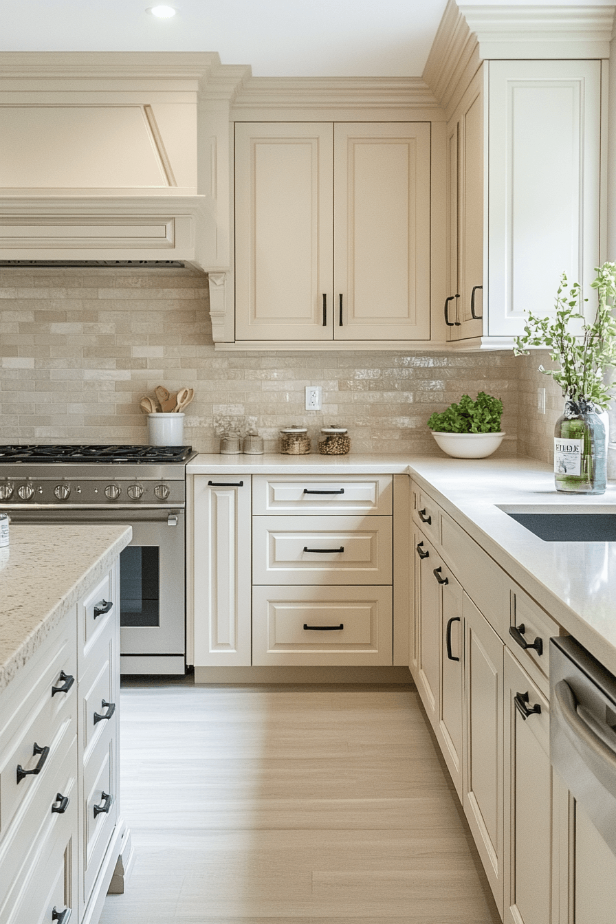 beige kitchen cabinets