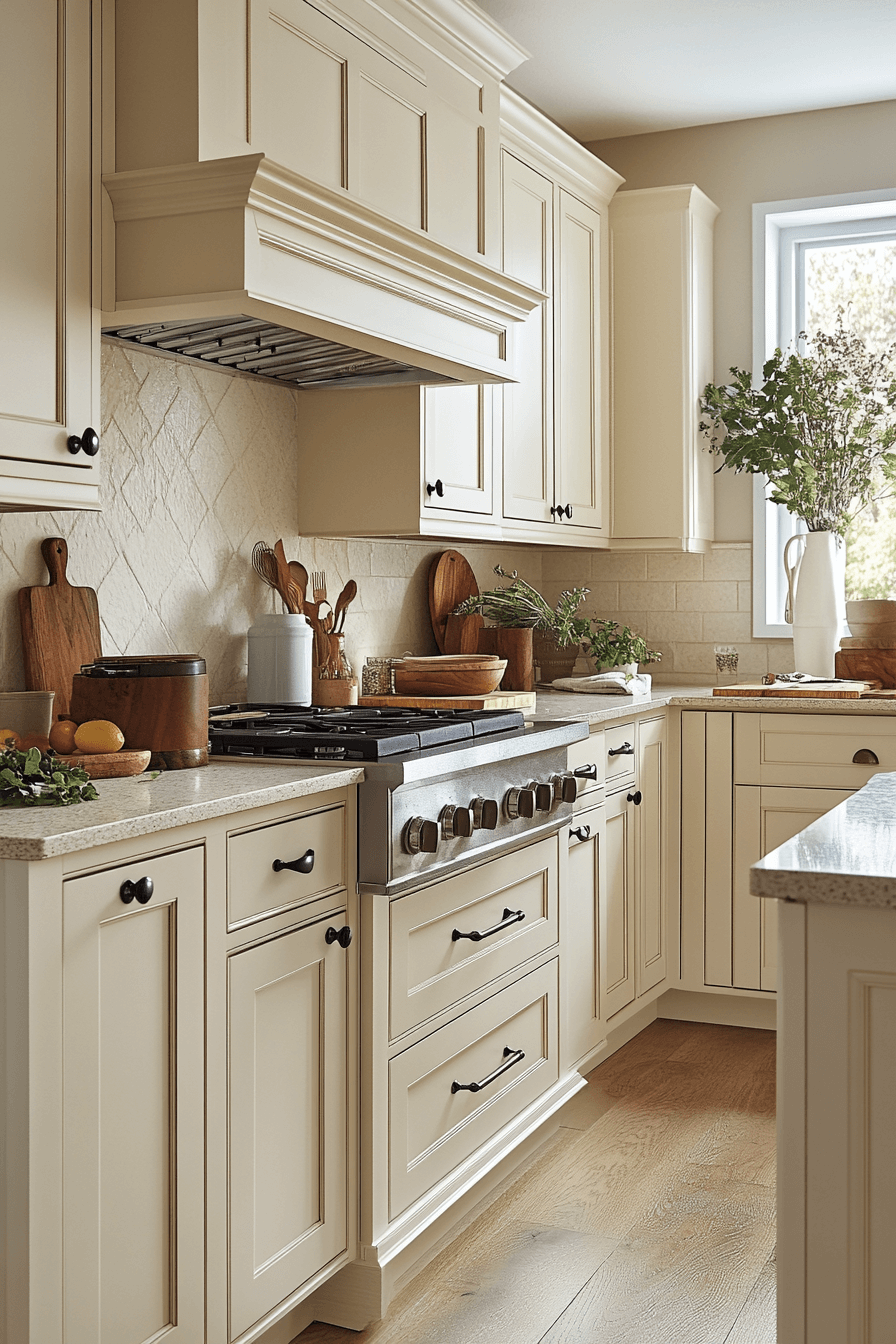 beige kitchen cabinets