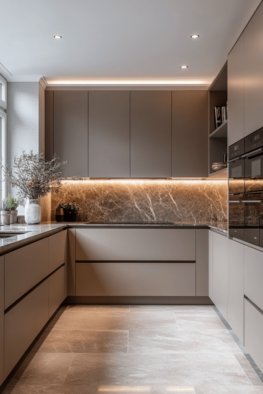 greige kitchen cabinets