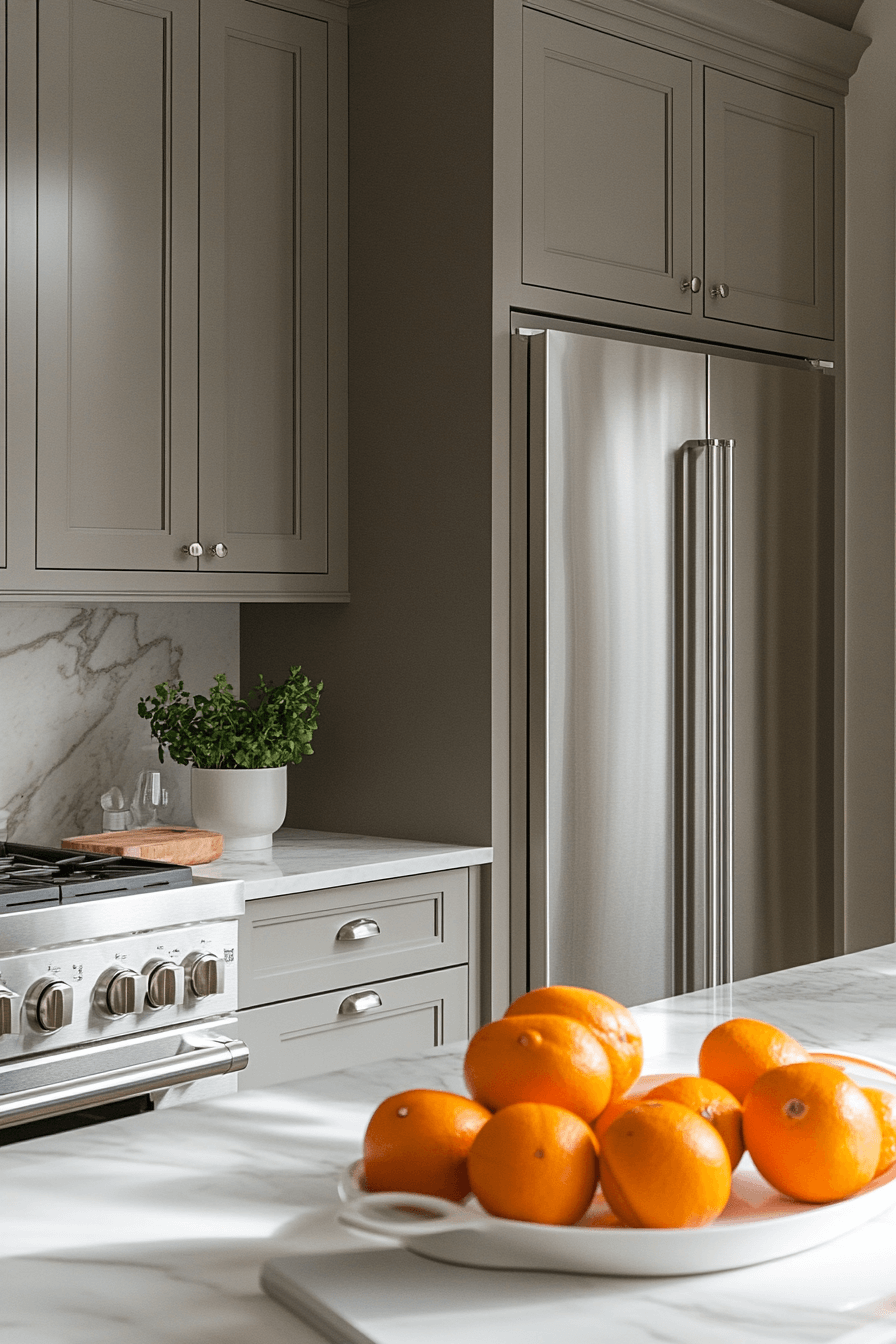 greige kitchen cabinets