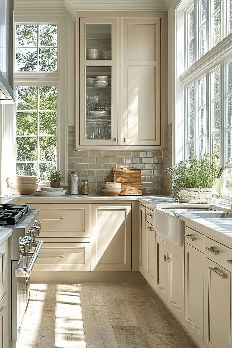 greige kitchen cabinets