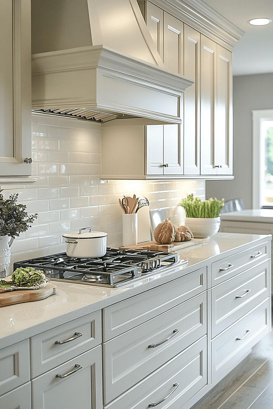 greige kitchen cabinets