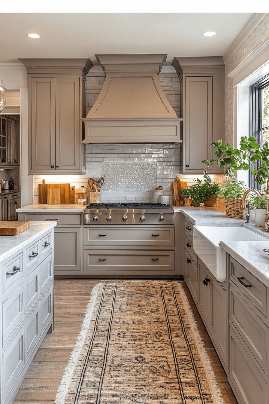 greige kitchen cabinets