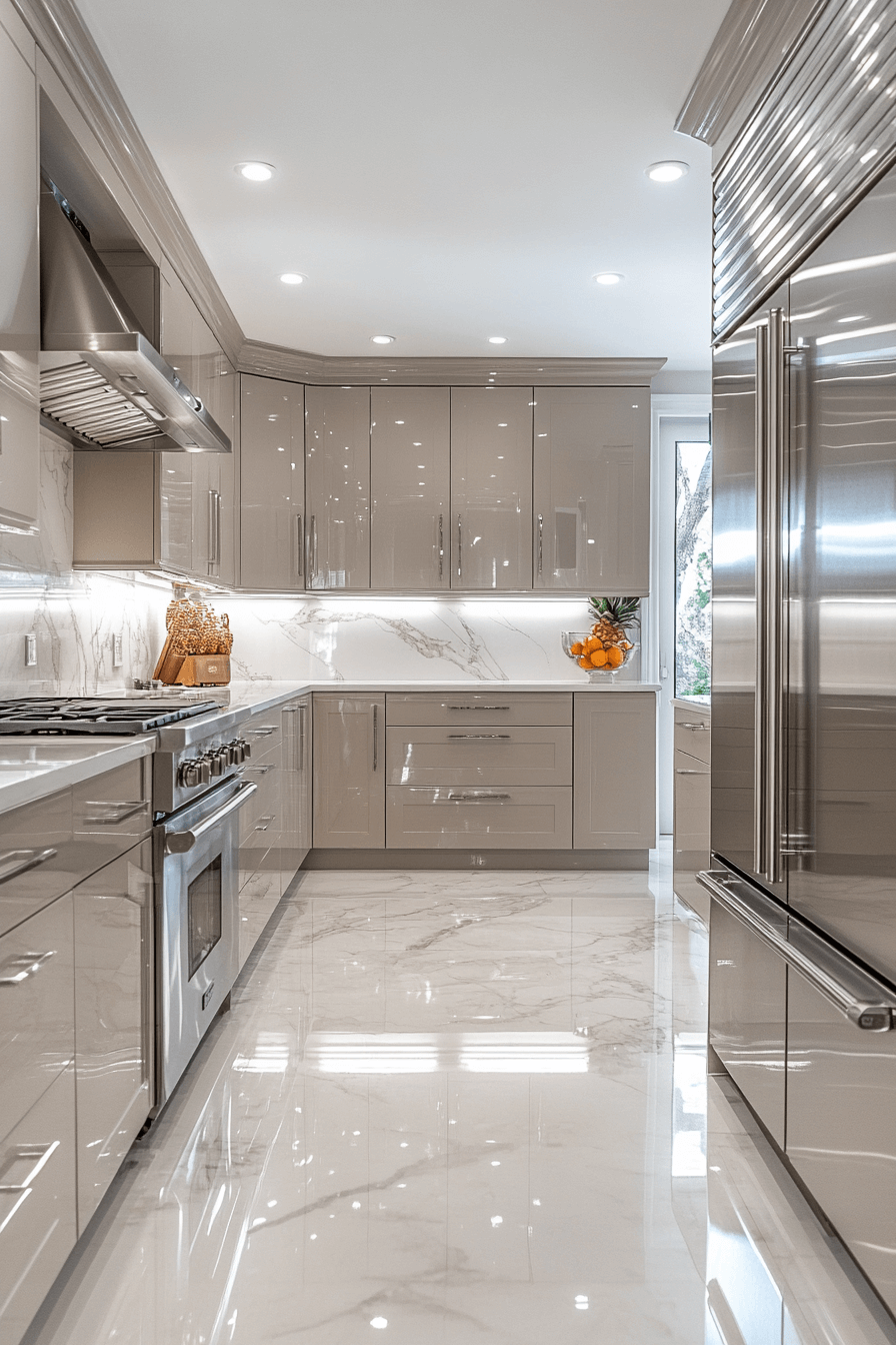 greige kitchen cabinets