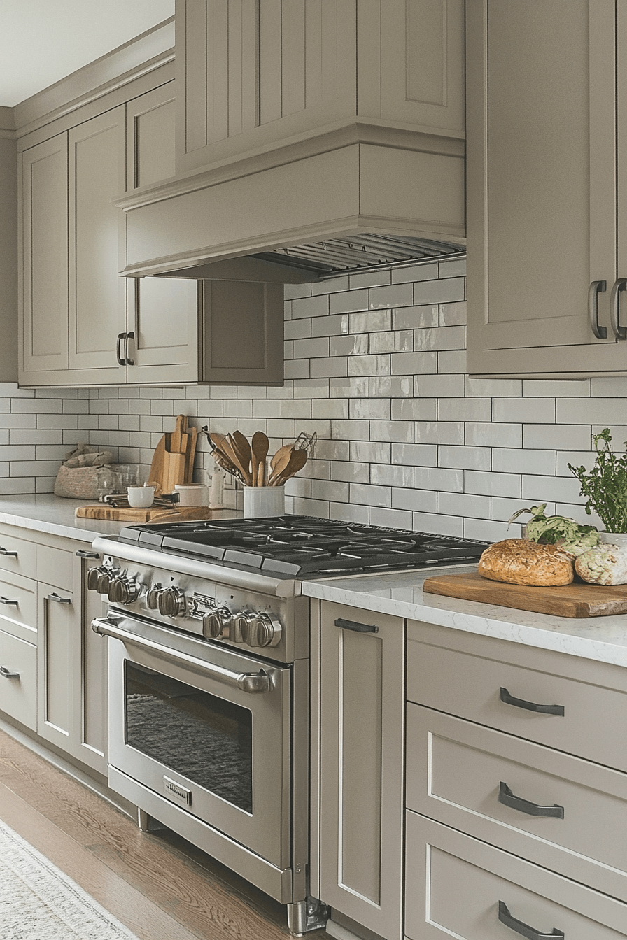 greige kitchen cabinets
