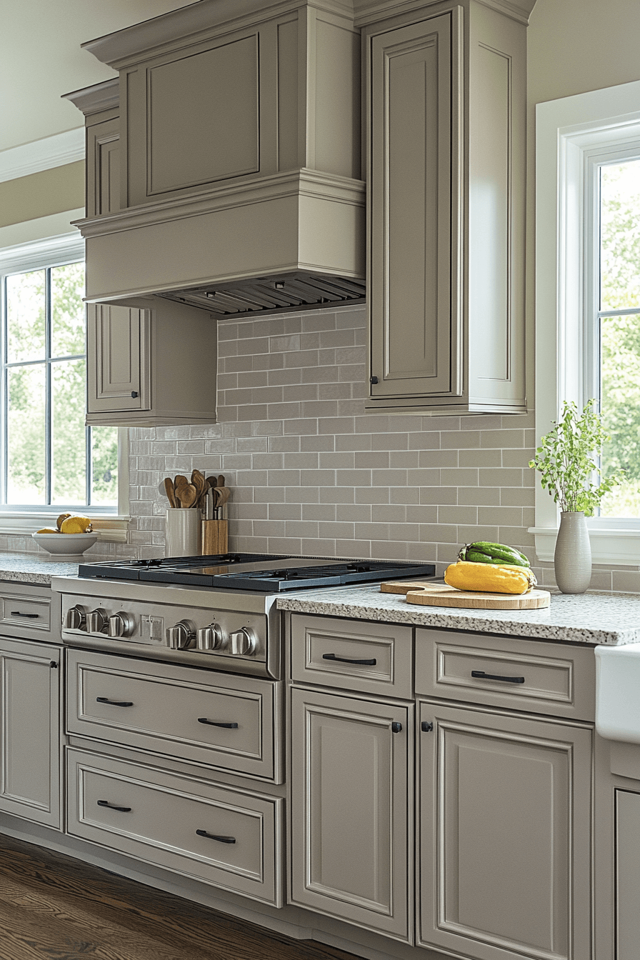 greige kitchen cabinets