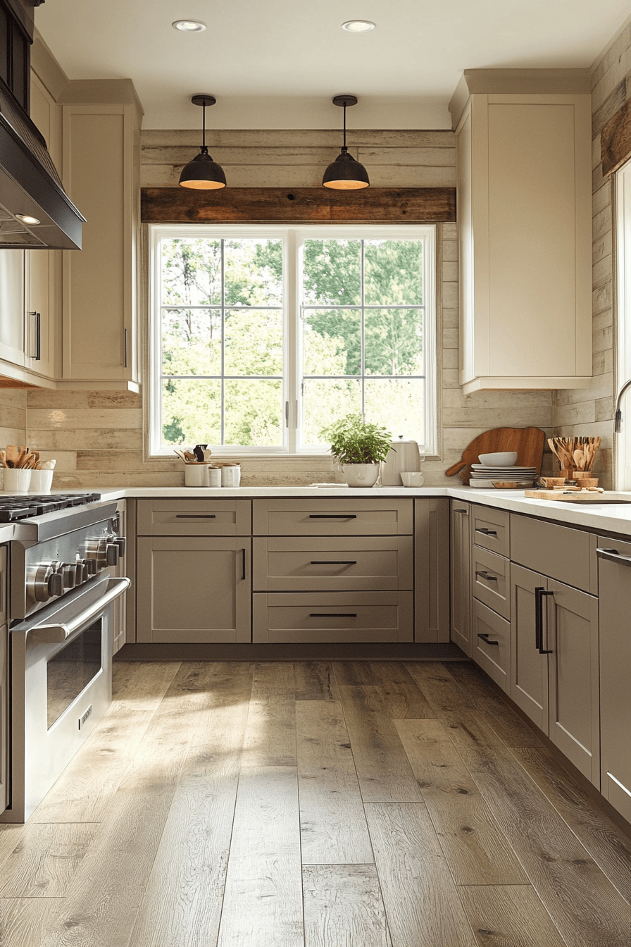 greige kitchen cabinets