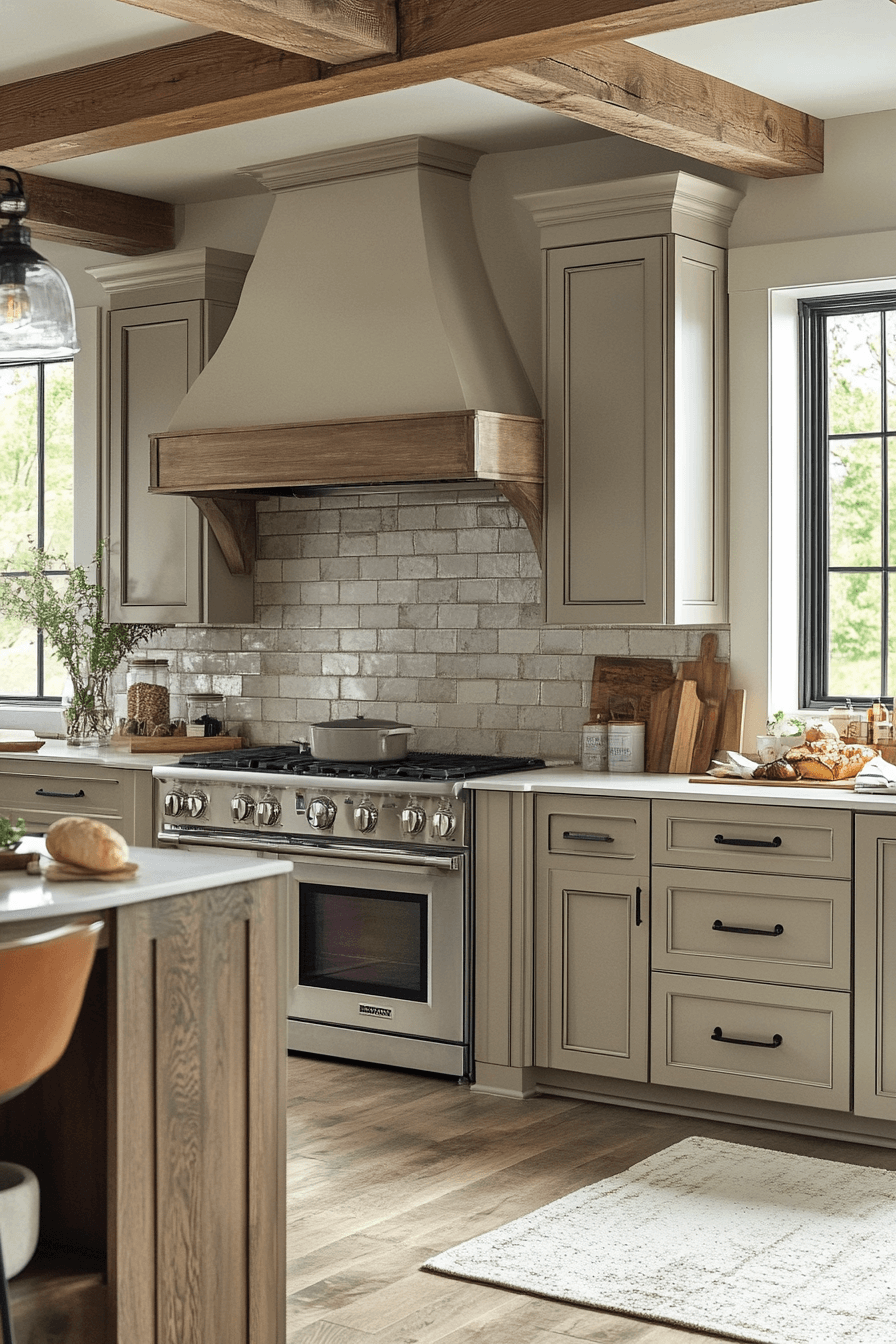 greige kitchen cabinets