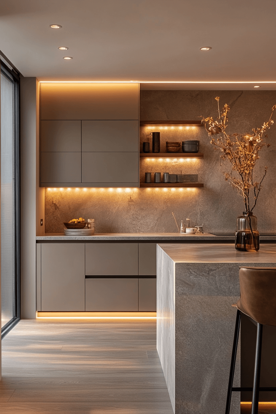 greige kitchen cabinets