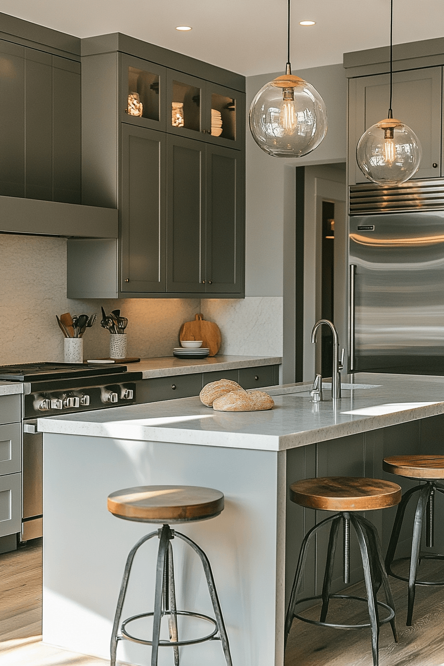 greige kitchen cabinets